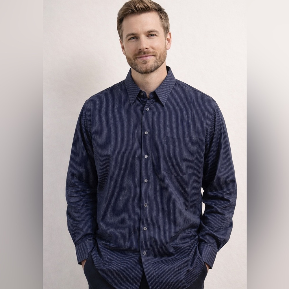 Bugatchi Uomo Dress Shirt XXLT Dark Blue Pinstripe Button Down Cotton Preppy